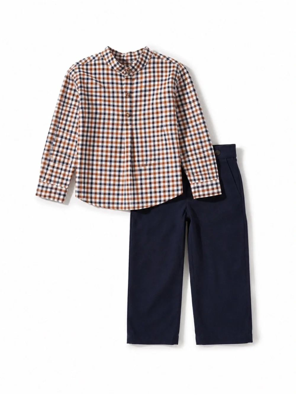 Edgehill Collection Little Boys Plaid Mandarin Collar Long Sleeve Shirt & Pants